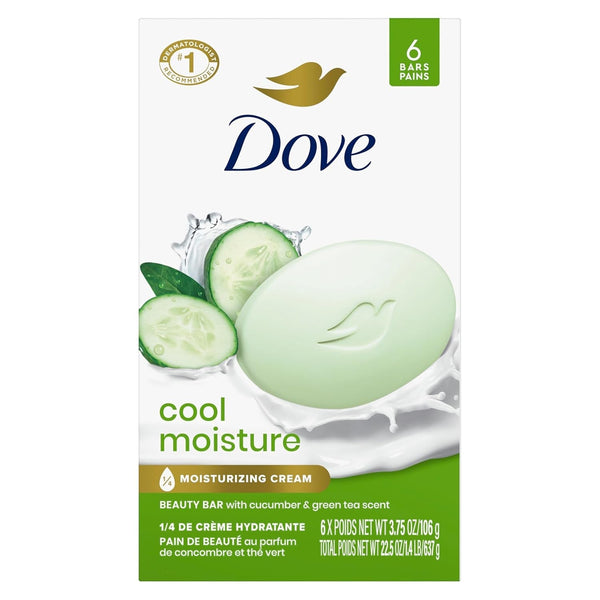 Dove Skin Care Beauty Bar for Softer Skin Cucumber and Green Tea More Moisturizing than Bar Soap 3.75 Oz 6 Bars