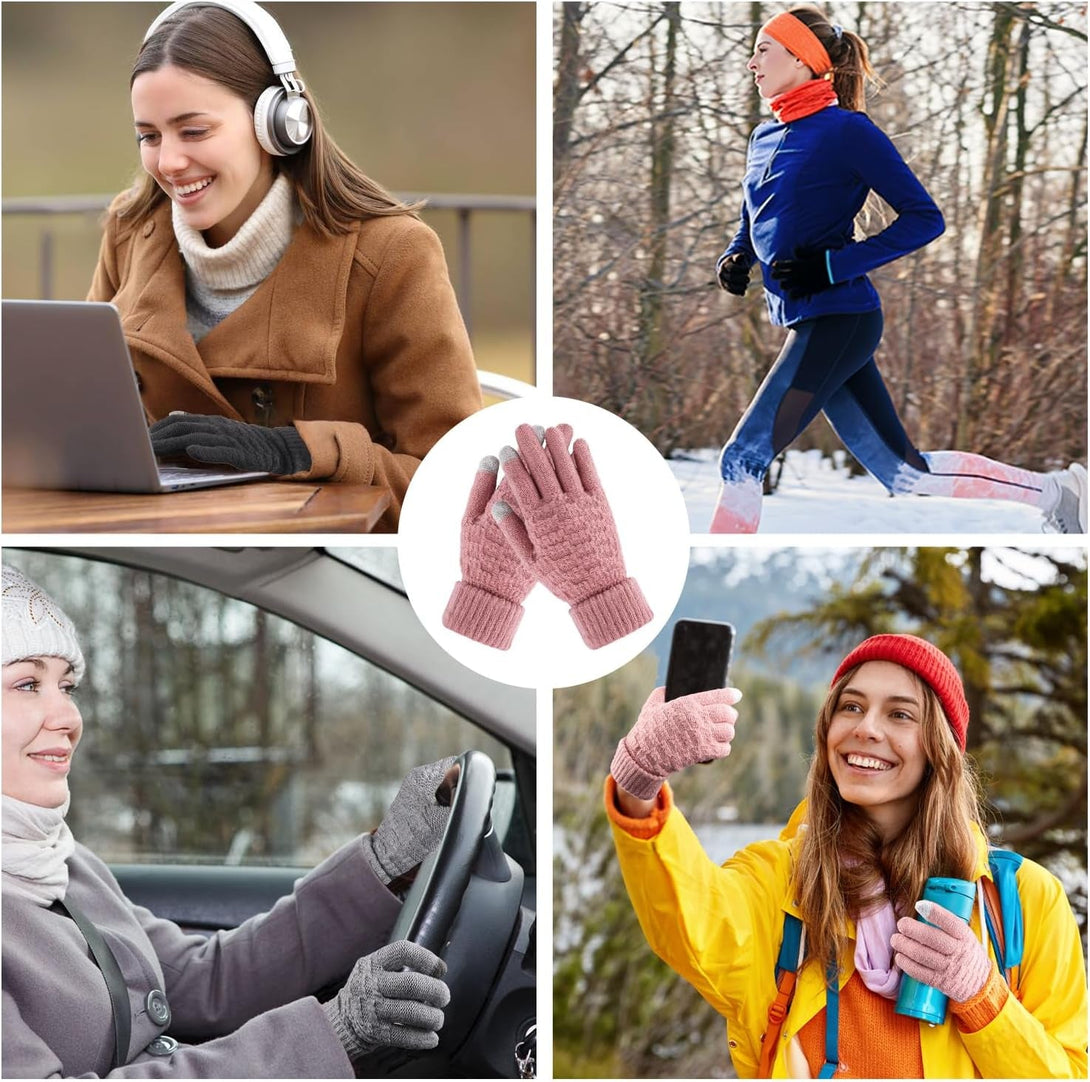 Winter Gloves for Women - 4 Pairs Touchscreen Gloves for Women Cold Weather, Fashion Knit Mittens Warm Winter Gloves