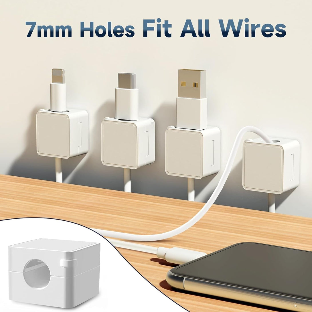 6 Pack Magnetic Cable Clips Cord Holder Charger Organizer Office Accessories under Desk Wire Management Phone Charging Cords Keeper Holders for Nightstand Home Desktop Bedside Table Electronics Black