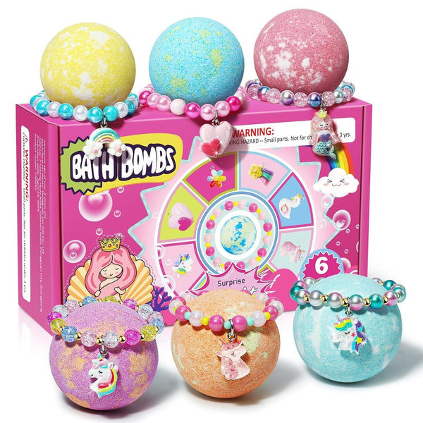 Unicorn Bath Bombs for Kids Girls with Bracelet Inside, Sanyi Bubble Bath Toys Birthday Gifts for 3/4/5/6/7/8 Year Old Girl Daughter Granddaughter Niece Sister Friend