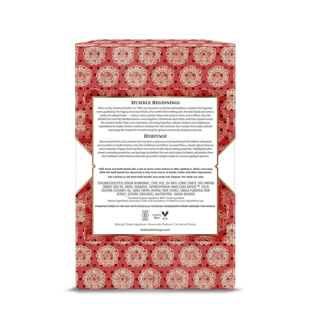 Nubian Heritage Bath Bombs Coconut and Papaya Renewing Bath and Body Products 1.6 Oz 6 Count