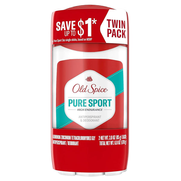 Old Spice Aluminum Free Antiperspirant Deodorant for Men, High Endurance, 24/7 Sweat Defense & Odor Protection, 24/7 Freshness & Lasting Scent, Pure Sport Scent, 3.0 Oz (Pack of 2)