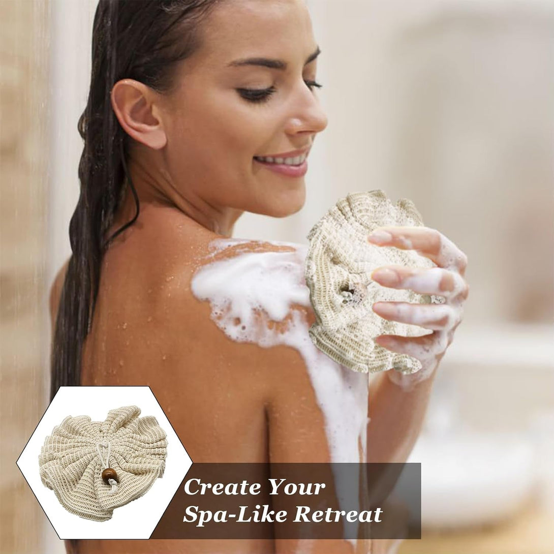 Natural Hemp Bath Mitts & Loofah Gloves Set - Exfoliating Shower Gloves for Women and Men, Organic Fiber Body Scrubber, Reusable Eco-Friendly Bath Accessories (3-Pack)