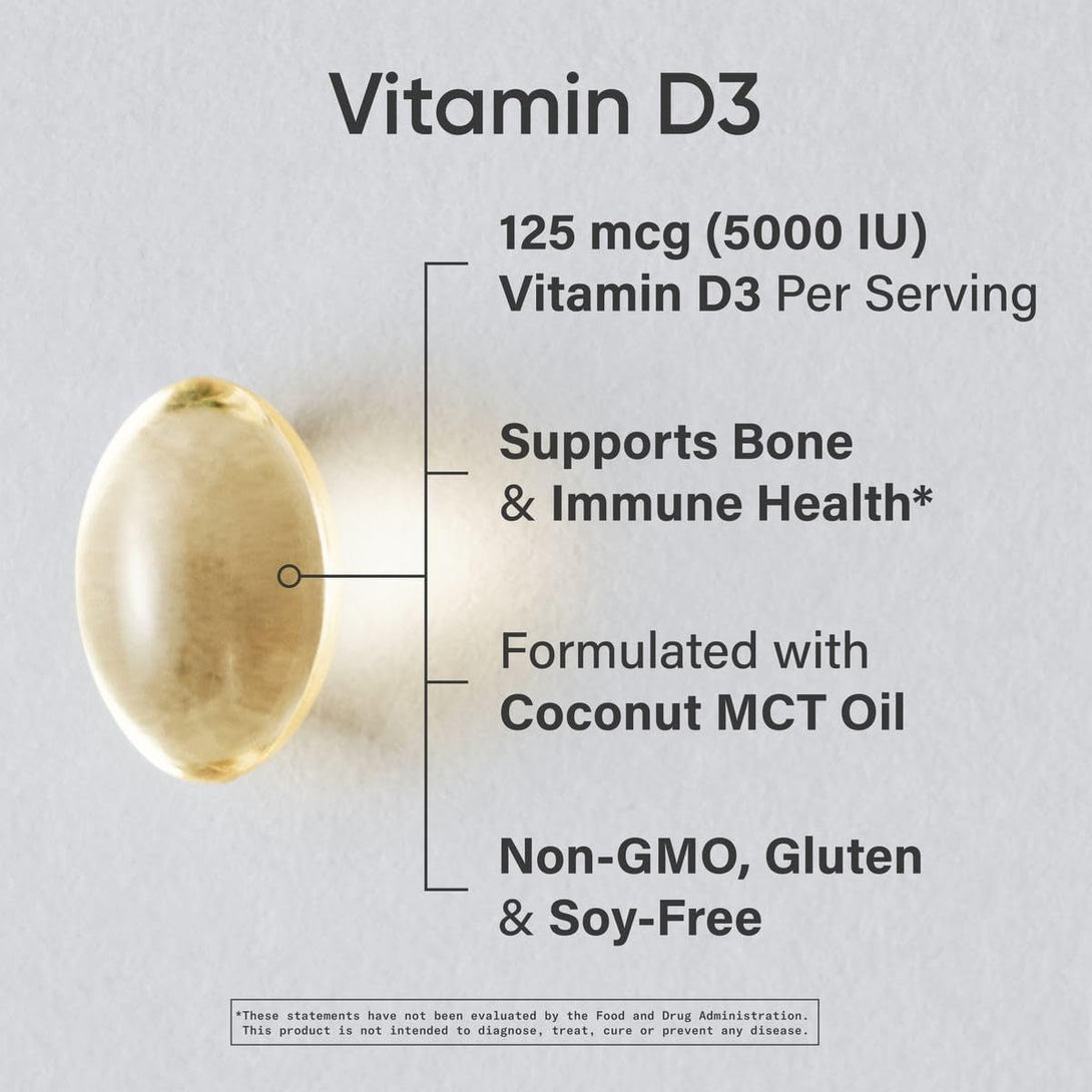 Sports Research Vitamin D3 5000Iu (125Mcg) with Coconut Oil ~ High Potency Vitamin D for Immune & Bone Support ~ Non-Gmo Verified, Gluten & Soy Free (360 Mini-Liquid Softgels)
