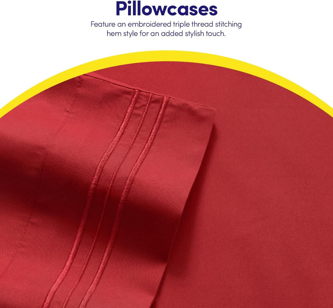1500 Supreme Collection Bed Sheet Set - Extra Soft, Elastic Corner Straps, Deep Pockets, Wrinkle & Fade Resistant Hypoallergenic Sheets Set, Luxury Hotel Bedding, Queen, Red