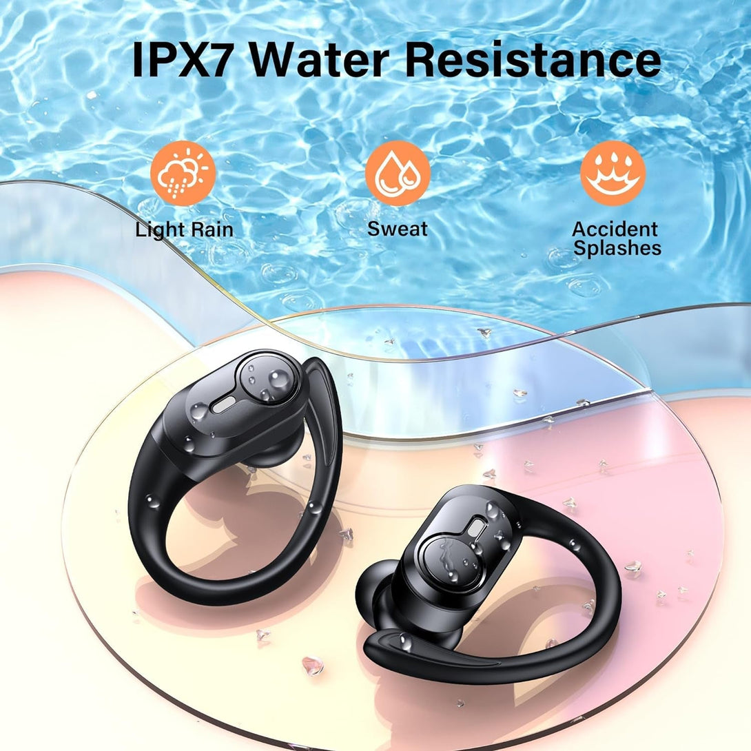 Wireless Earbuds Bluetooth Headphones 70Hrs Playback Ear Buds IPX7 Waterproof Wireless Charging Case & Dual Power Display Over-Ear Stereo Bass Earphones Earhooks for Sports/Workout/Running Black