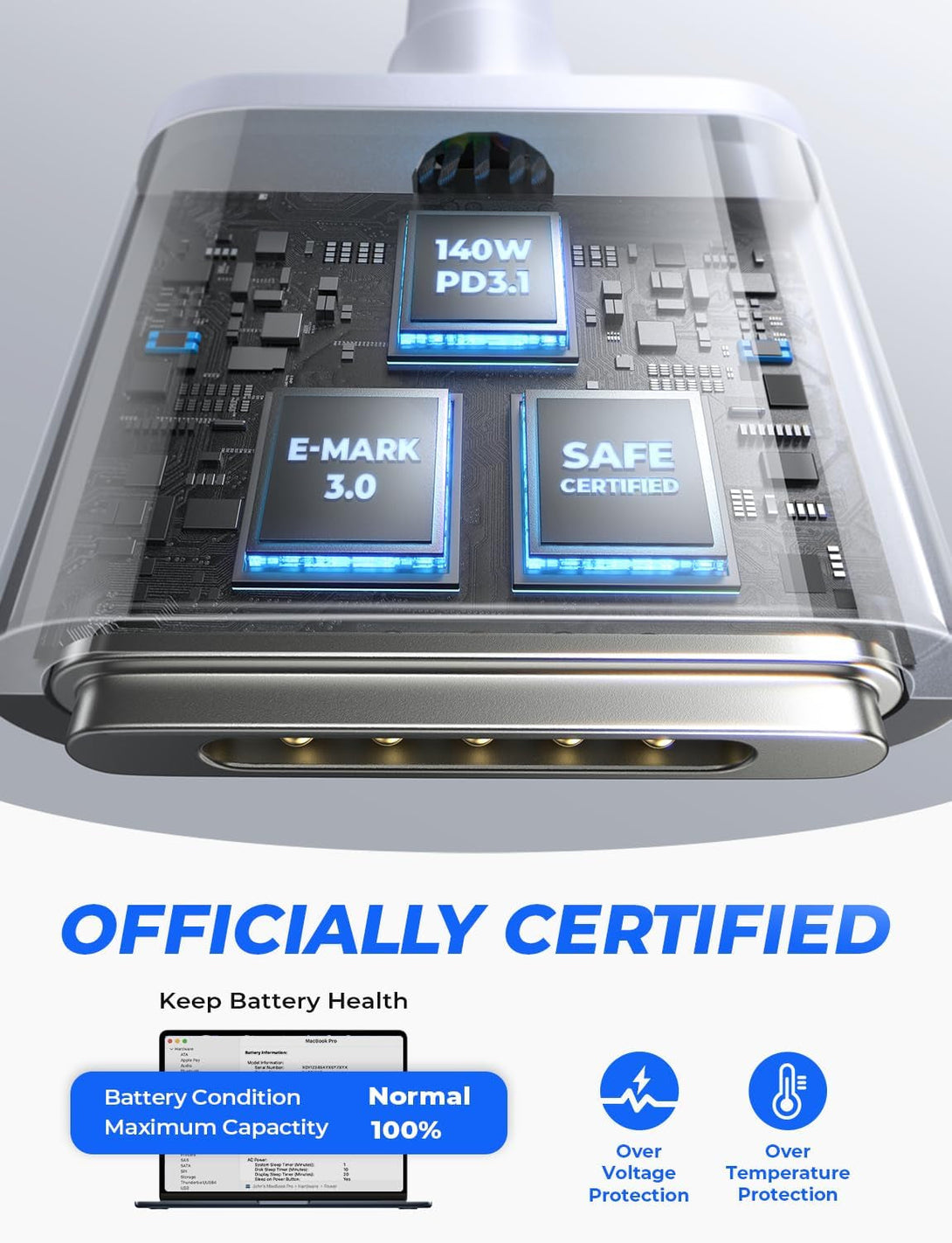 LISEN USB-C to Magnetic 3 Cable (6.6FT) for M4 Macbook Air Pro Charger, 140W Magnetic Safe 3 Cable for Macbook Air (15''/13'' M4 2025, M3 2024, M2 2023, M2 2022), Pro (16"/14" 2024/2023/2021)