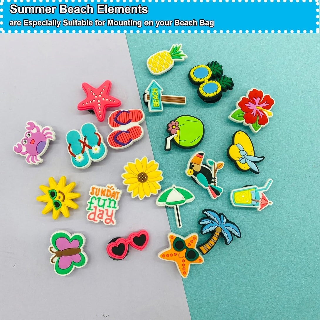 20PCS Beach Charms for Bogg Bag, Hawaii Accessories with Sturdy Clips for Totes, Rubber Bag Accessories, Decoration Charms for Girls Women