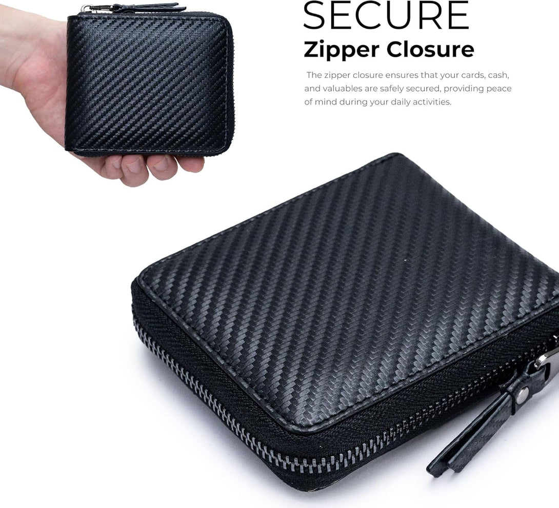 Alldaily RFID Blocking Wallets for Men with Zipper Bifold RFID Card Holder (Black)
