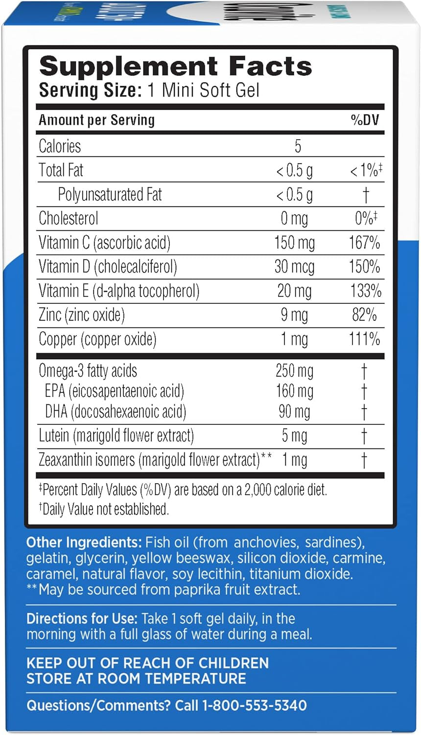 Ocuvite Adult 50+ Eye Vitamins and Mineral Supplements with Lutein, Zeaxanthin and Omega-3 from Bausch + Lomb 90 Soft Gels