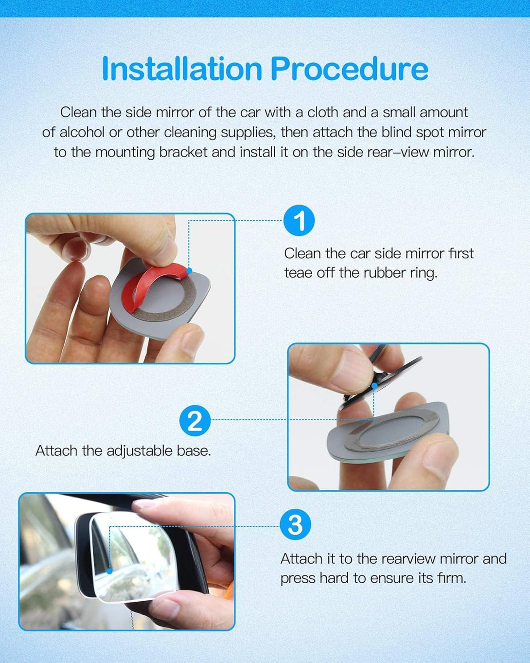 2Pcs Fan Shaped Blind Spot Mirror, 360 Degree Adjustabe HD Glass Blind Spot Mirrors, Frameless Convex Rear View Mirror, for Any Car, Van, Suv and Trucks.