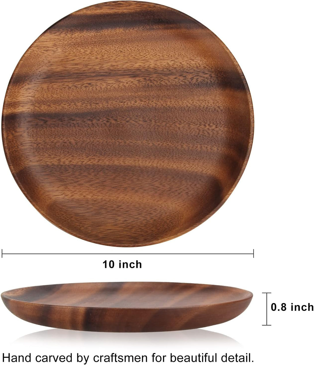 2 Pcs 10 Inch Acacia Wood Dinner Plates for Eating Wooden round Charcuterie Boards Serving Platters for Food Dishes Cheese Tray Dessert Salad Plate Wood Charger Plates