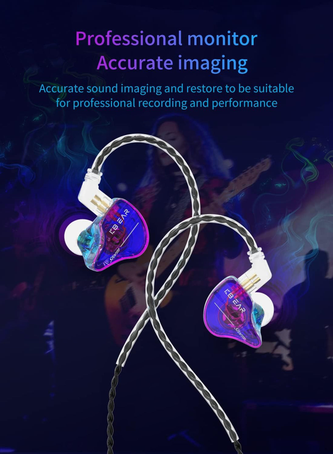 YINYOO KBEAR Storm Earphones in Ear Monitor for Singers Drummers Musicians Bassists, Hi Res Wired Earbuds in Ear Headphones Custom IEM, Detachable OFC Silver-Plated Cable Auriculares
