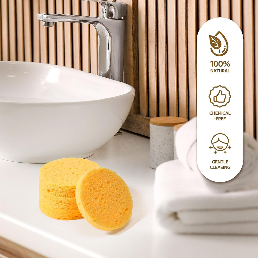 50-Count Compressed, GAINWELL Cellulose, 100% Natural Cosmetic Spa Sponges for Facial Cleansing, Exfoliating Mask, Makeup Removal