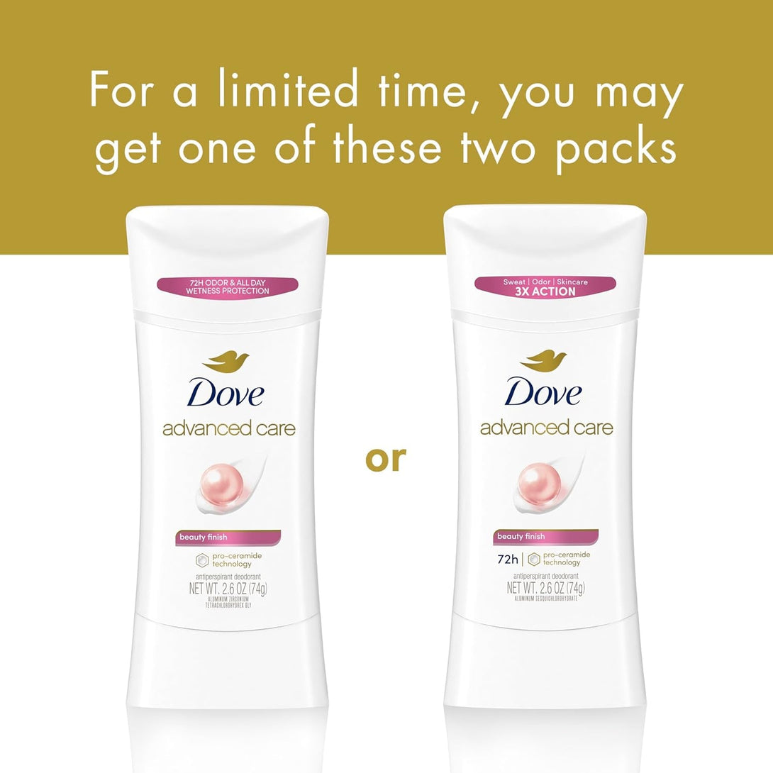 Dove Advanced Care Antiperspirant Deodorant Stick Beauty Finish for Helping Repair Skin Barrier after Shaving, with 72-Hour Sweat & Odor Protection, 2.6 Oz