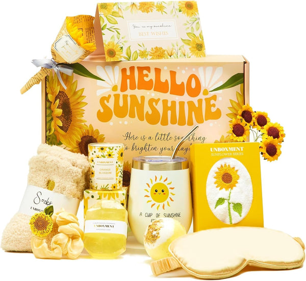 Sunflower Gifts for Women, Sending Sunshine Gift Basket, Get Well Soon for Sick Friend, Feel Better Care Package after Surgery Recovery, Thinking of You Cozy Spa Box