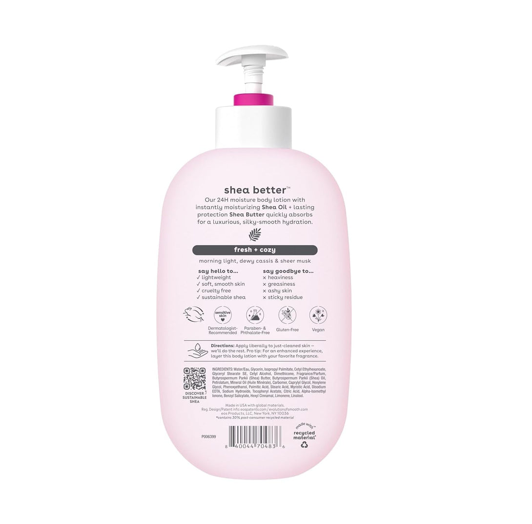 Eos Shea Better Body Lotion- Fresh & Cozy, 24-Hour Moisture Skin Care, Lightweight & Non-Greasy, Made with Natural Shea, Vegan, 16 Fl Oz (Pack of 1)