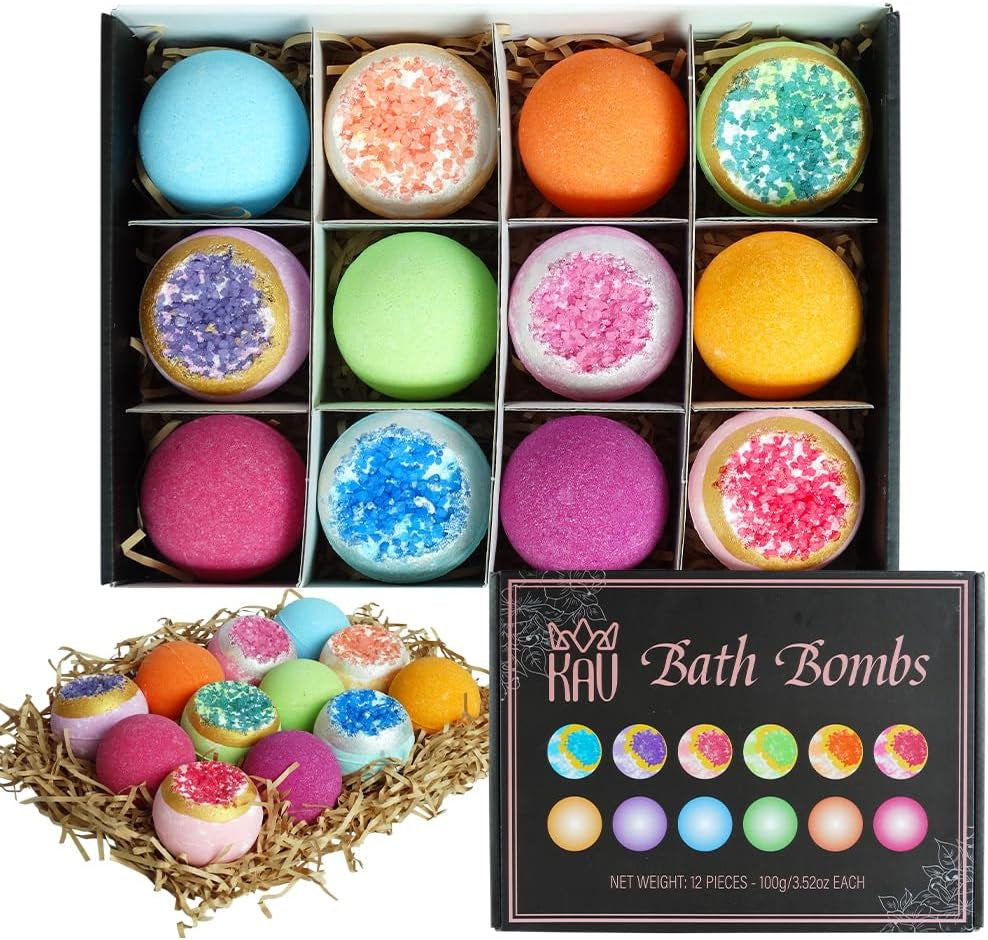 KAV Bath Bombs for Women Gift Set 12Pcs, All Natural Organic Bubble Home Spa Bathbomb Gift Set for Her, Wife, Girlfriend, Mother, Christmas, Stocking Stuffer