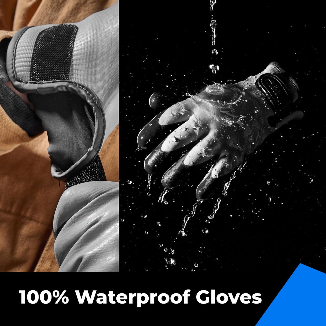 100% Waterproof Gloves for Men and Women, Winter Work Gloves for Cold Weather, Touchsreen, Thermal Gloves for Freezer Work, Fishing and Gardening, with Grip, Grey, X-Large