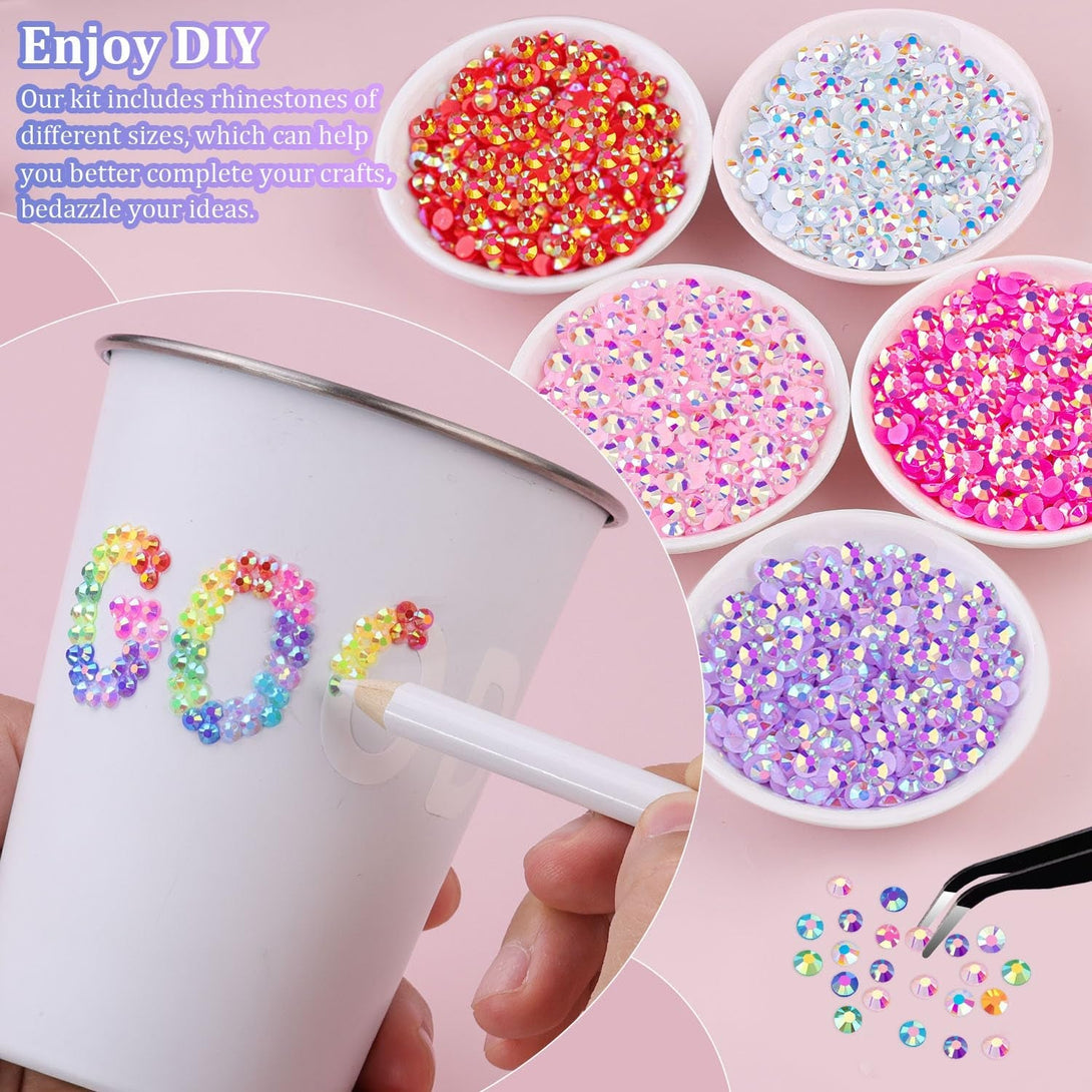 24000Pcs Resin Jelly Rhinestones for Crafting, Mixed-Color 3Mm Flatback Gems for Diamond Art, Bedazzling Crystal with 3Pcs 10Ml B7000 Jewelry Glue for DIY Crafts Clothing Shoes Nail Art