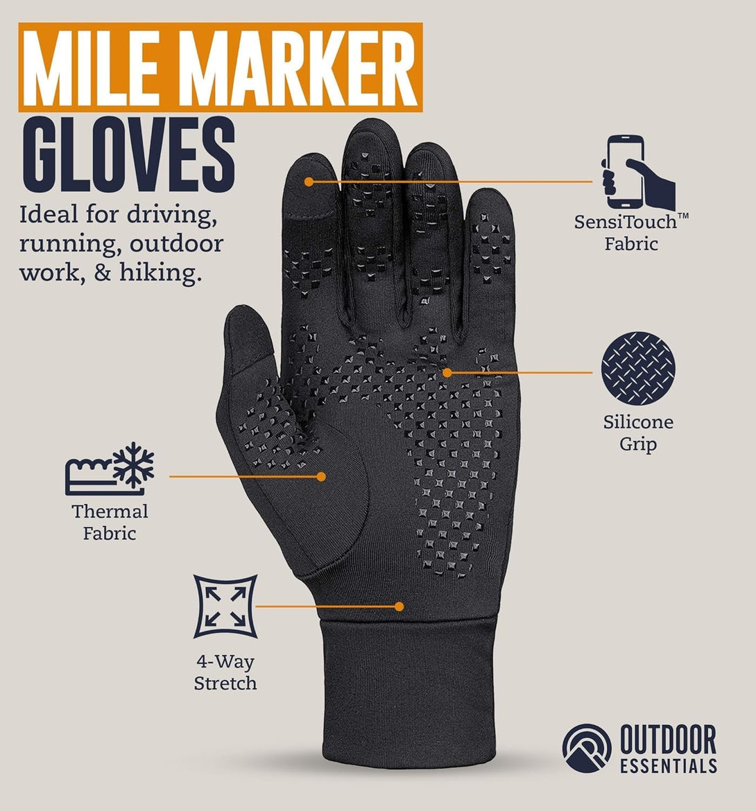Outdooressentials Running Gloves - Touchscreen Men'S Winter Gloves - Glove Liners - Hiking Gloves Cold Weather - Warm Gloves
