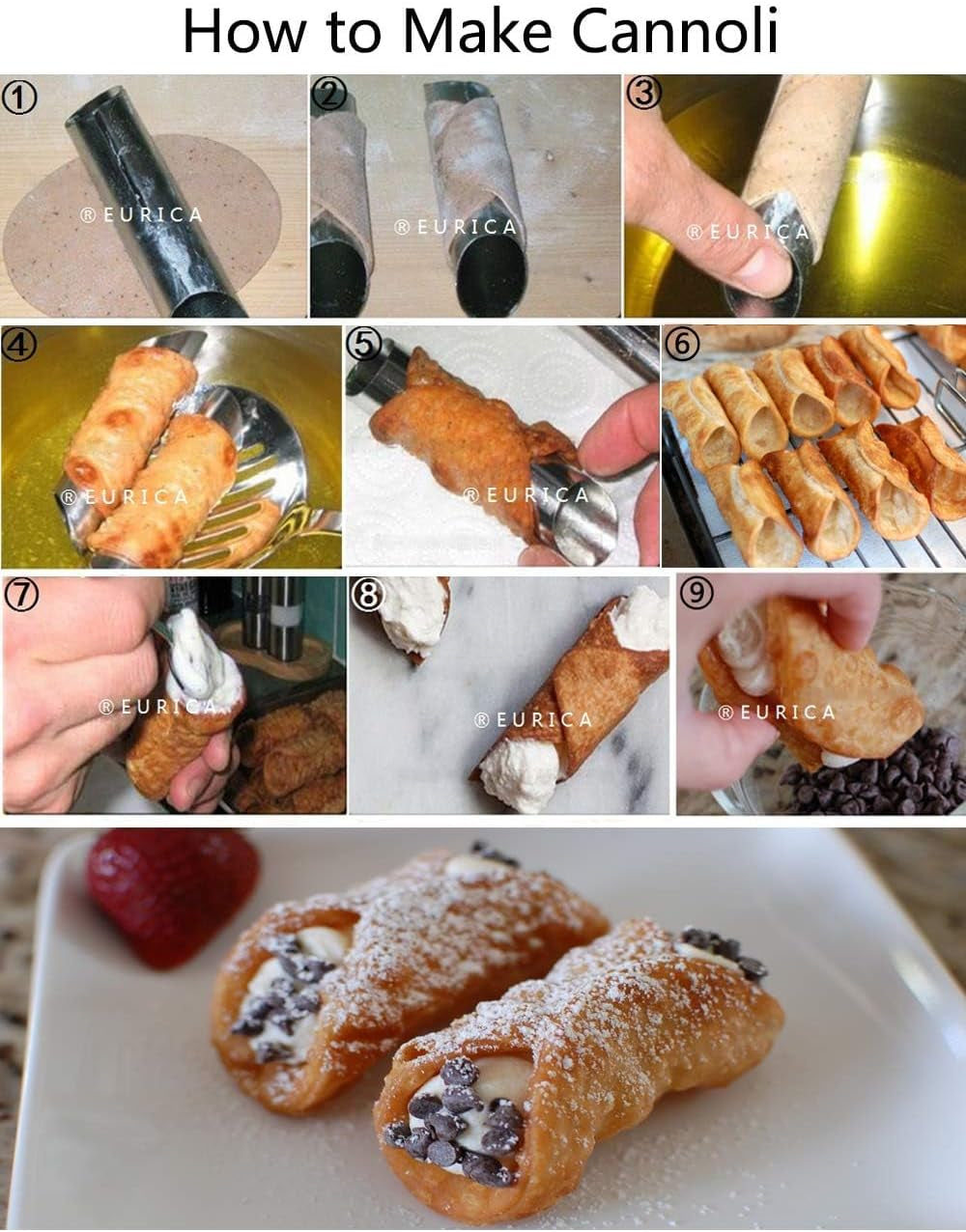 EUICAE Cannoli Tubes, 5 Inch Large Stainless Steel Cannoli Forms Non-Stick Cream Horn Danish Pastry Molds for Croissant Shell Cream Roll Pack of 15