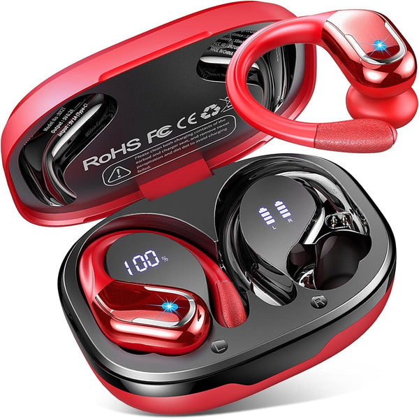 Wireless Earbud, 75Hrs Bluetooth 5.4 Headphones IP7 Waterproof for Sport, Running Wireless Earphones with ENC Noise Canceling Mics, Deep Bass over Ear Bud with Earhooks for Android, Ios, Workout, Gym