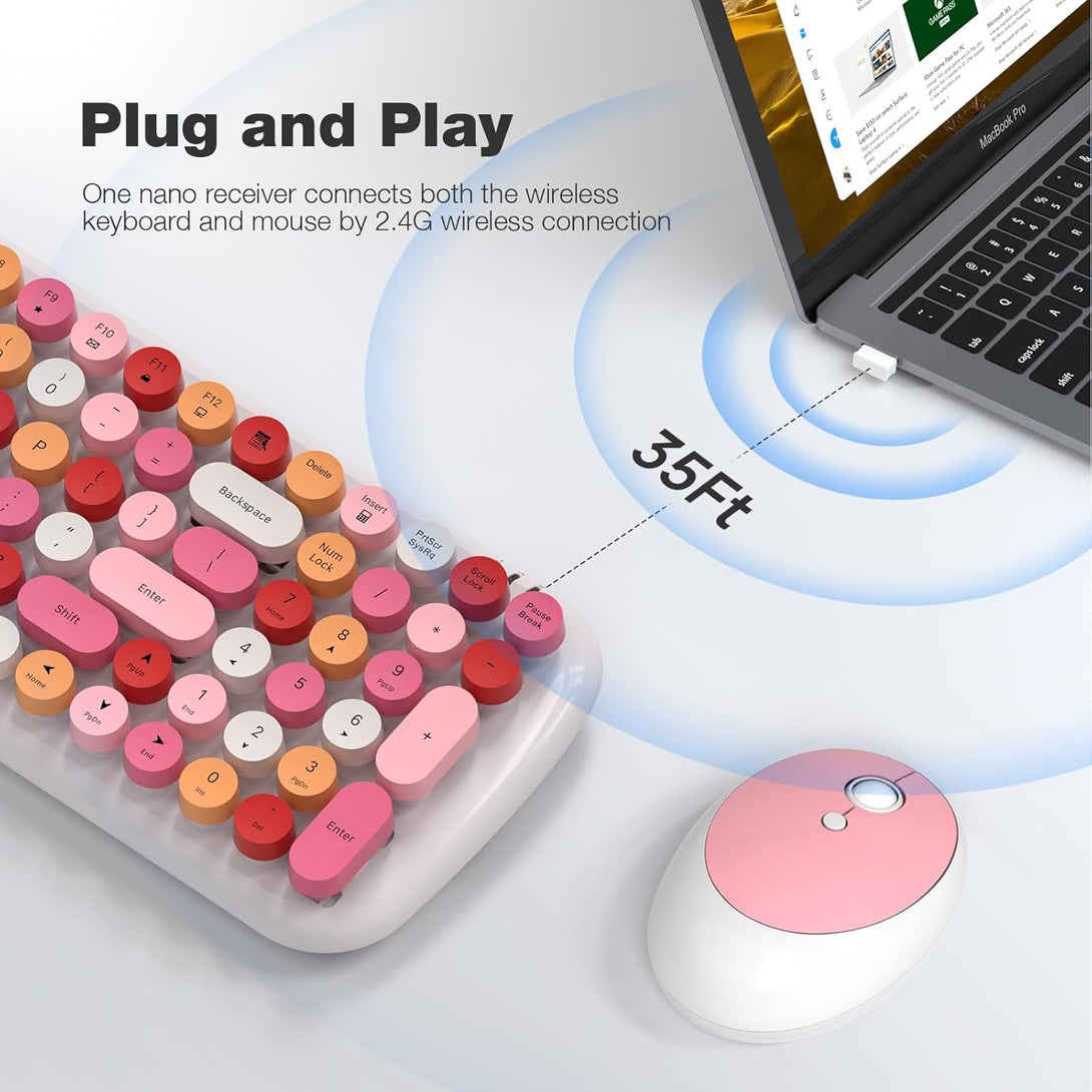 MOFII Wireless Keyboard and Mouse Combo, 2.4Ghz Retro Typewriter Keyboard and Cute Mouse for Computer PC Desktops Laptop Windows(White Mix)