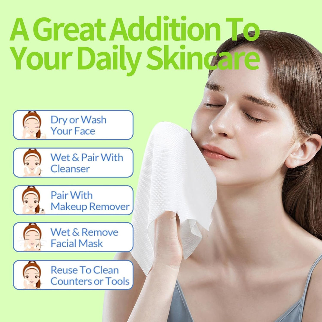 Extra Thick Disposable Face Towel, 100% Pure Cotton Face Towelettes Disposable, Ultra Soft Face Cloths for Sensitive Skin, Makeup Remover Dry Wipes, Facial Towels for Skincare, 70 Ct, 1 Pack