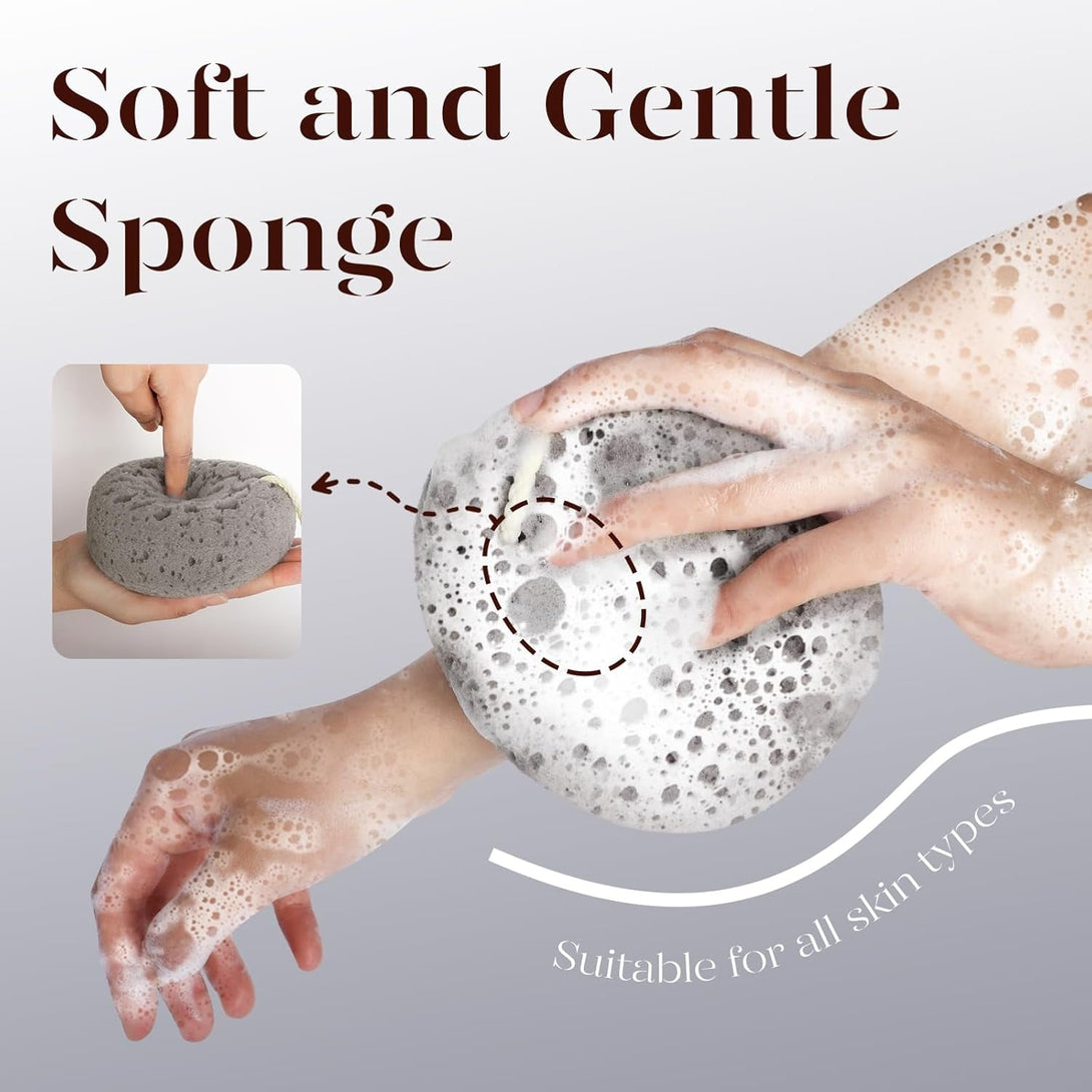 BAIMEI Bath Sponge, Sponge Loofah Body Scrubber, Shower Pouf Cleaning Loofahs Sponge, Shower Use Sponge (Pink Grey)