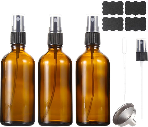 3.4Oz Amber Glass Spray Bottles,Empty Fine Mist Refillable Travel Spray Bottle for Cleaning,Perfume,Aromatherapy,Cosmetic Sprays,Hair,Essential Oils with Fine Mist Dispenser?3 Pack?