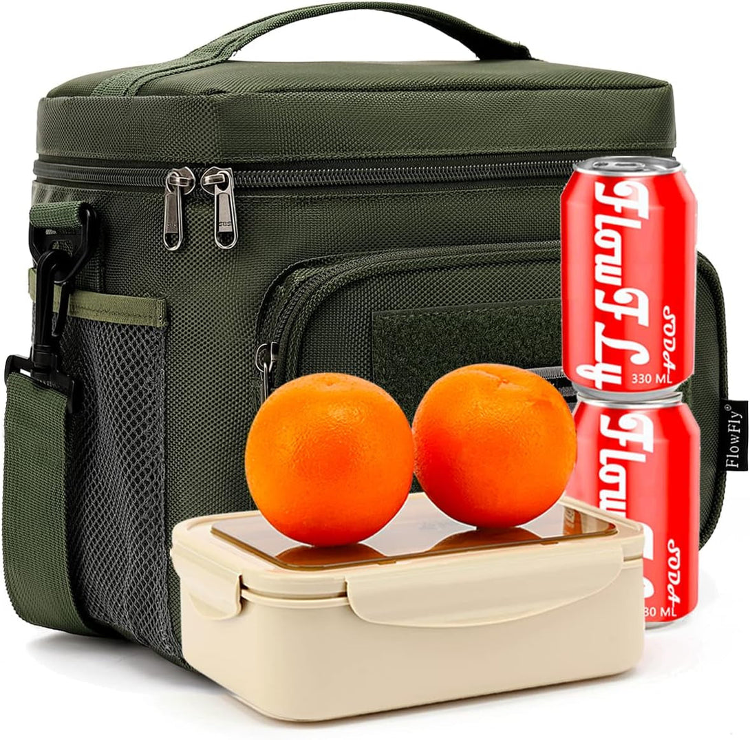 Flowfly Tactical Lunch Bag Large Insulated Lunch Box Cooler Tote for Men, Women with MOLLE/PALS Webbing (Army#Green, Medium)