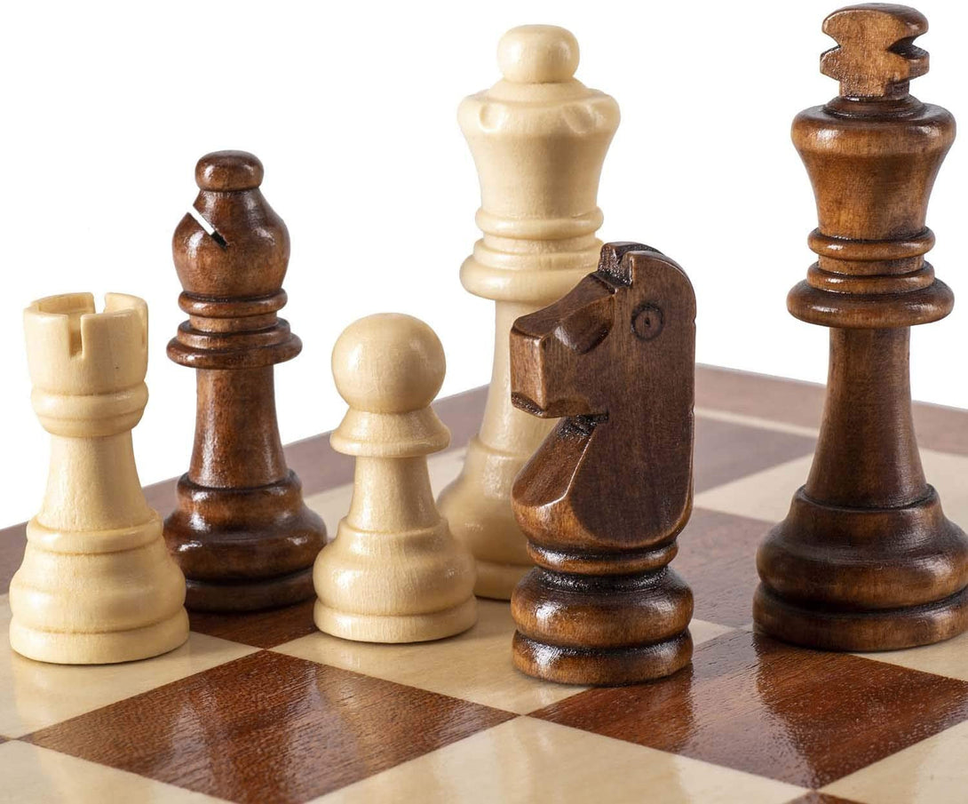 AMEROUS Wooden Chess Pieces Only, Staunton Style Wood Chessmen with 3.15" King - Storage Bag - Gift Packed Box, Tournament Chess Game Pawns for Replacement of Missing Pieces