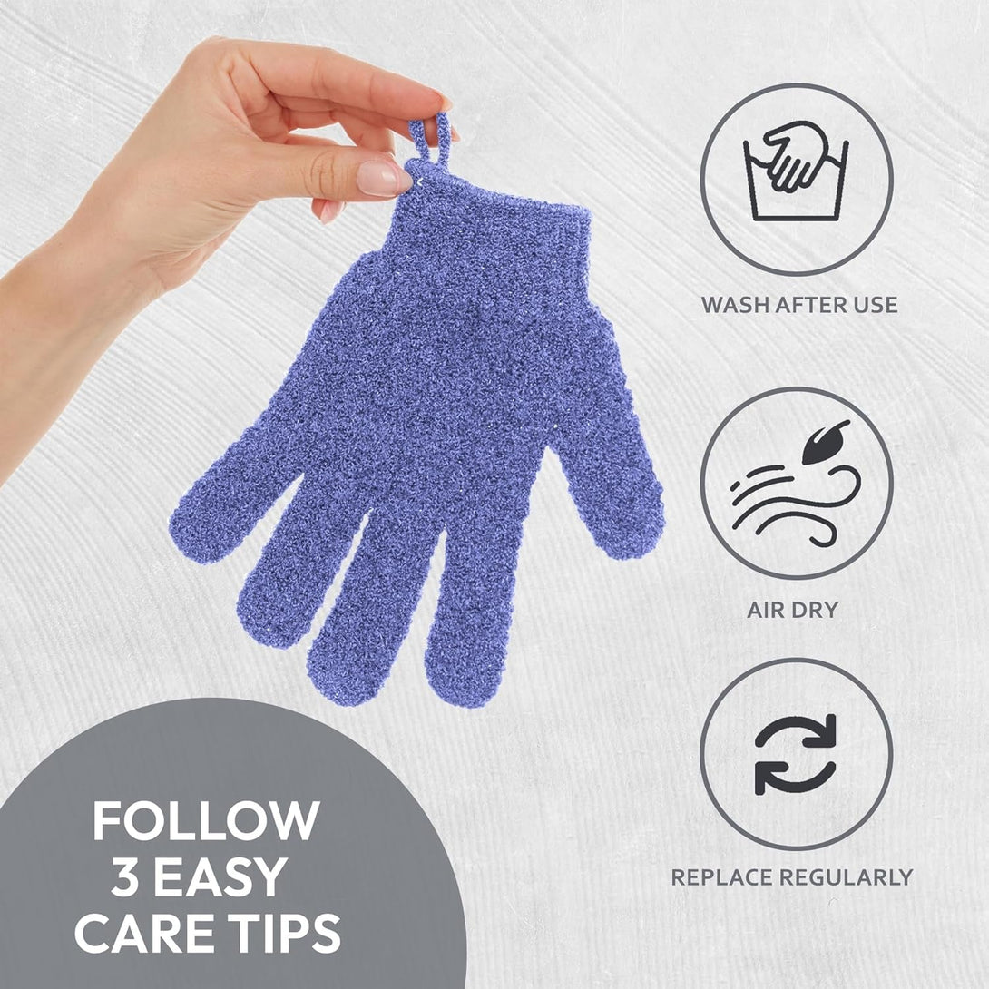 4 Pairs Exfoliating Gloves, 100% Nylon, Dual Texture Body Scrub for Spa, Massage & Dead Skin Removal, Multi-Color Shower Bath Accessories (Melon/Wild Blue Yonder)