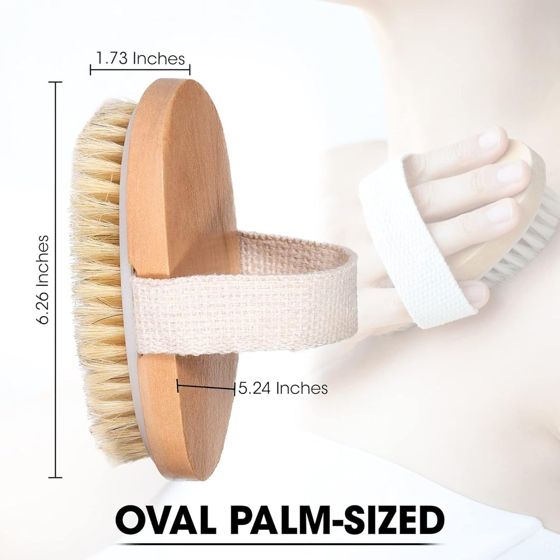 Dry Body Brush 2 Pack – Natural Boar Bristle Exfoliating Brush for Lymphatic Drainage, Cellulite, Dry Skin – Wooden Spa Scrub Brush with Strap for Bath, Shower & Self-Care
