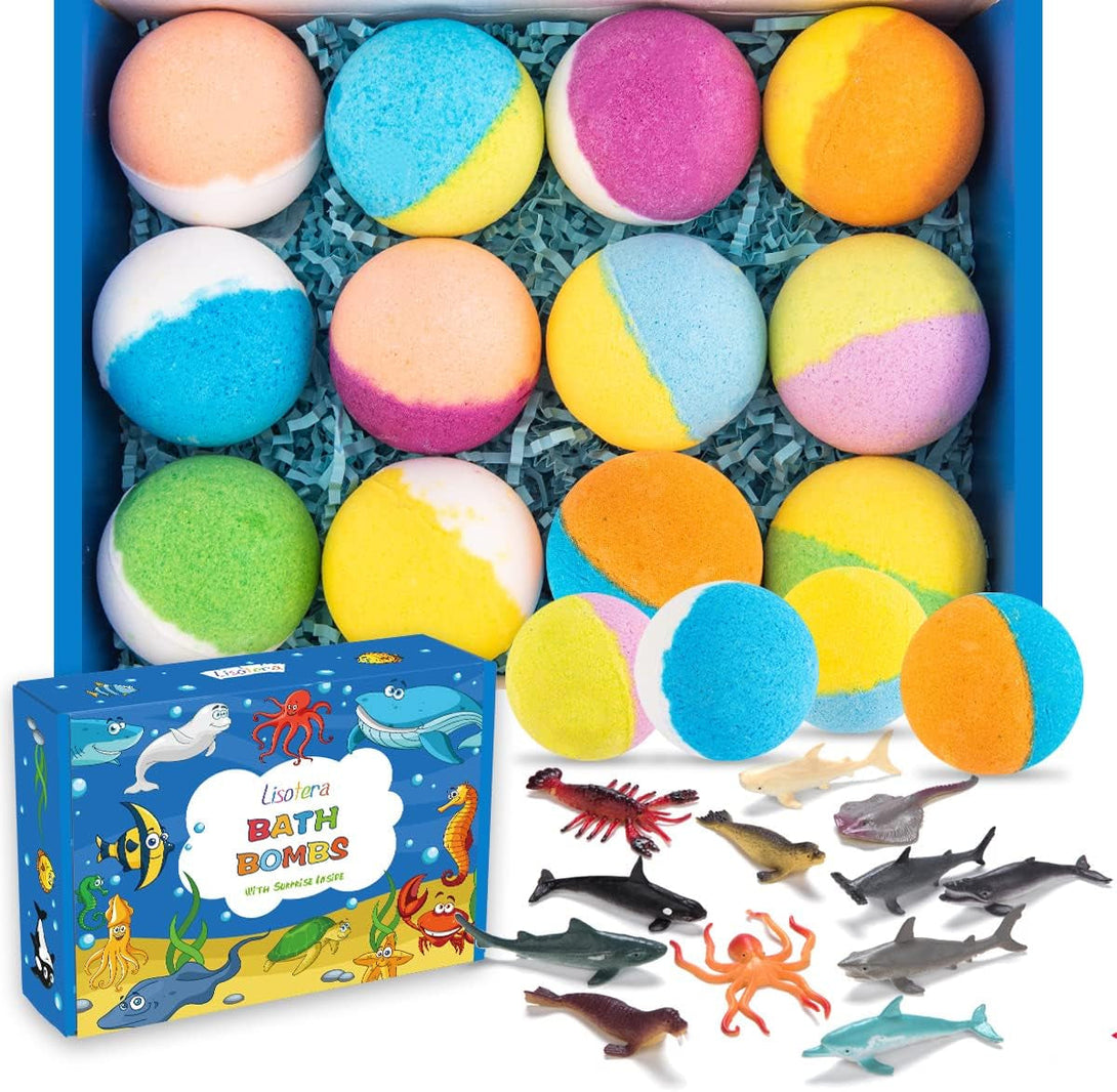 Bath Bombs for Kids with Surprise inside - 12Pcs Kids Bubble Bath Fizzies with Sea Animal Toys, Gentle Safe for Skin Moisturize. Birthday Christmas Gifts for Boys Girls