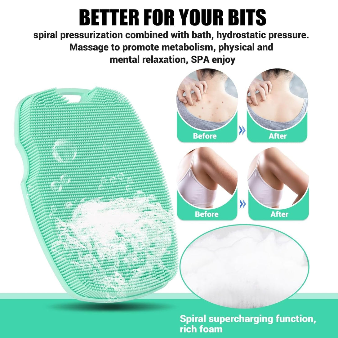 Silicone Body Scrubber - Zinc Infused - Highly Elastic Bristles - Exfoliating Body Scrubber for Cellulite Reduction,Blood Circulation,Massage for Flawless Skin - Green