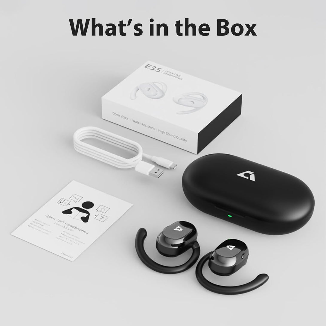 1Mii Open Ear Headphones, Wireless Sports Earbuds 60 Hours Long Playtime with Charging Case, Snug Fit Bluetooth Earbuds with Rotatable Ear Hooks, ENC Clear Calls Premium Sound IPX4 Waterproof （Black）