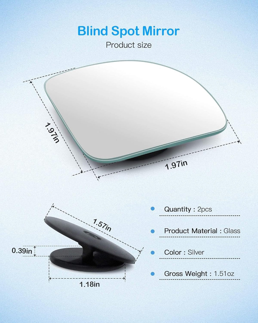2Pcs Fan Shaped Blind Spot Mirror, 360 Degree Adjustabe HD Glass Blind Spot Mirrors, Frameless Convex Rear View Mirror, for Any Car, Van, Suv and Trucks.