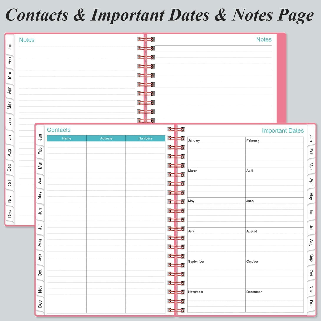 2025-2026 Monthly Planner - July 2025 - December 2026, Two Pages per Month, 18 Monthly Calendar/Planner with Tabs, Strong Twin-Wire Binding, Inner Pocket, 6.4" X 8.5", Pink