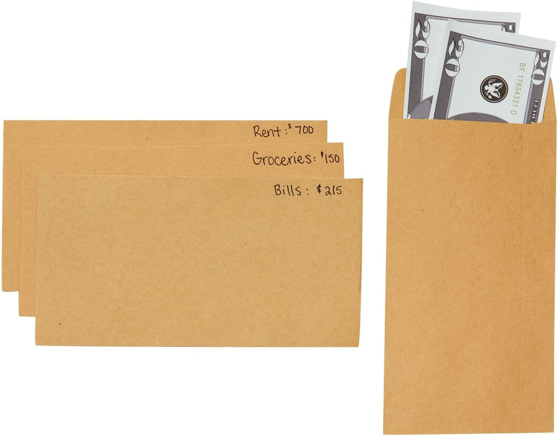100 Pack Brown #7 Small Money Envelopes for Cash, 3.5 X 6.5 Inch Budgeting, Banks, Money Saving Challenges, Currency Envelopes for Coins, Budget Planning, 130 GSM