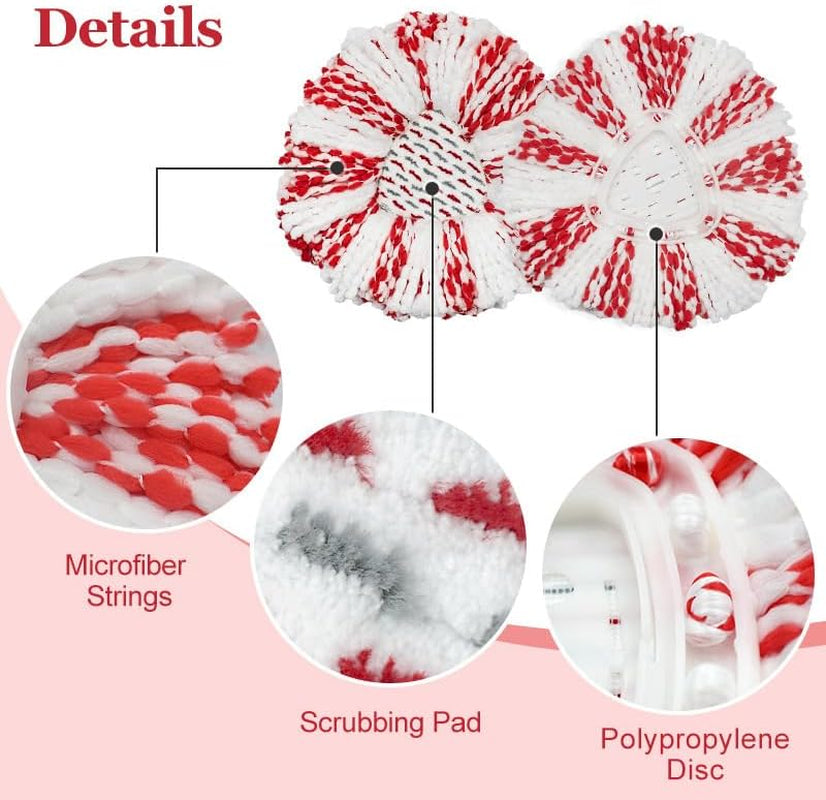 4-Pack Mop Replacement Heads Compatible with Ocedar Easywring 1-Tank Spin System, up 40% More Cleaning Power Mop Replace Head, Microfiber and Machine Washable Deep Cleaning Mop Refills (Red)