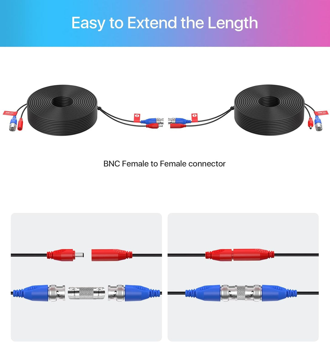 ZOSI 4 Pack 100Ft(30M) All-In-One Video Power Cables,Bnc Extension Security Camera Cable for CCTV Surveillance Camera DVR System with 4 X BNC&RCA Connector and 100Pcs Cable Clips