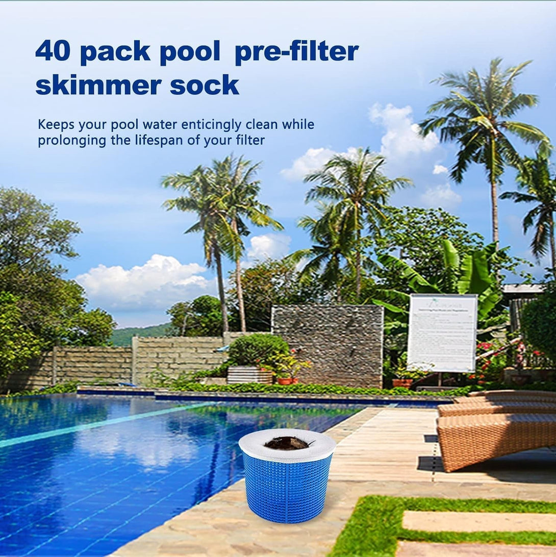 30 Pack Pool Skimmer Socks for Pool Filters, Filters Baskets and Skimmers to Filter Debris and Leaves, Protact Filter System of Inground and above Ground Pools