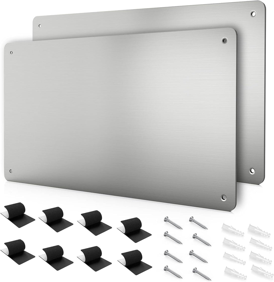 17.1" X 11.8" 2 Pack Stainless Steel Magnetic Board - Magnet Bulletin Board to Display Magnetic Letters Numbers Animal, Poetry, Spice Jars, Notes, Photos, Suitable for Wall, Refrigerator, Cubicle
