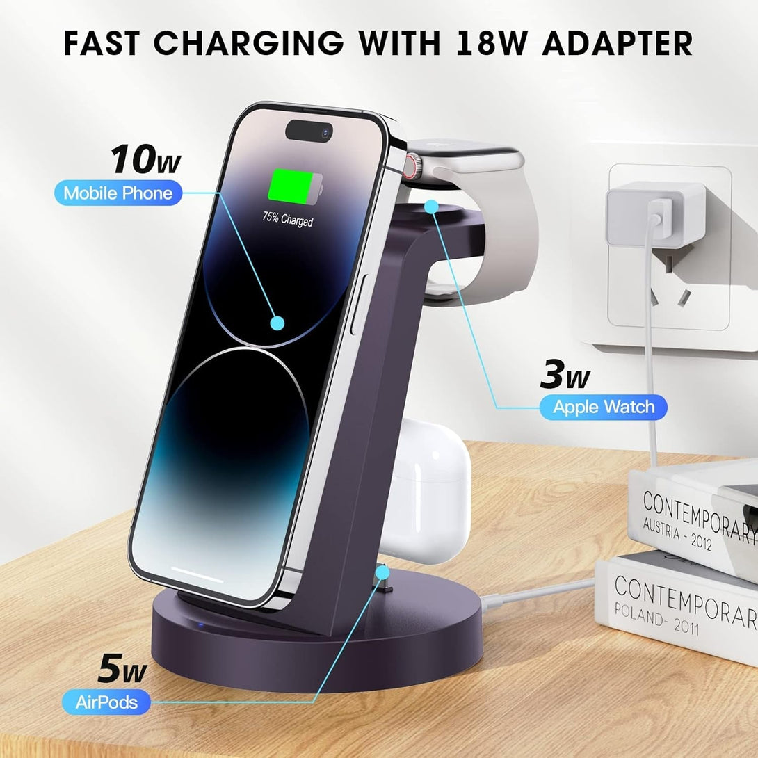 3 in 1 Charging Station for Iphone - Wireless Charger for Apple Products Multiple Devices - Charging Dock Stand for Airpods (For Iphone 16E 16 15 14 13 Pro 12 11 X Max)