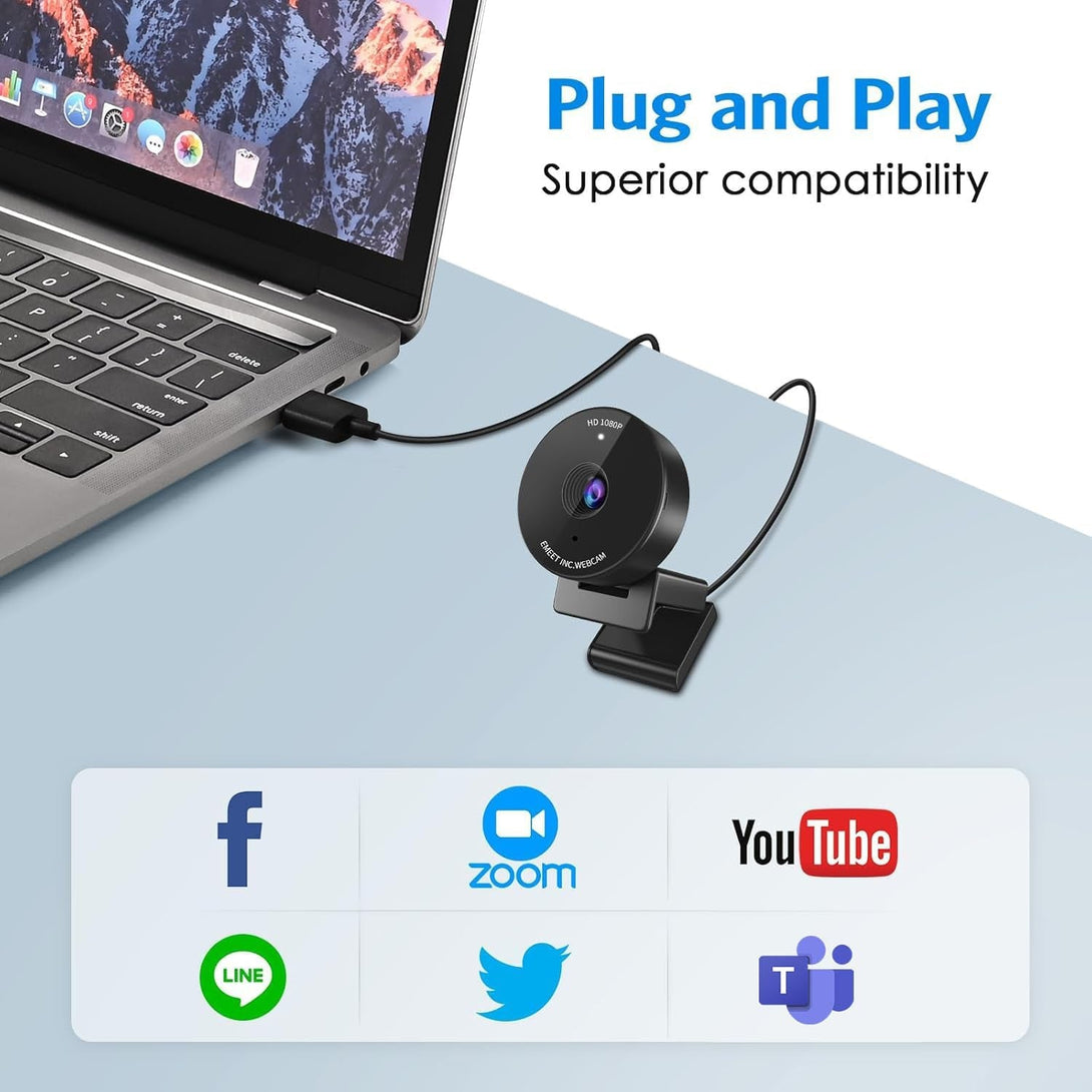 EMEET 1080P Webcam - USB Webcam with Microphone & Physical Privacy Cover, Noise-Canceling Mic, Auto Light Correction, Fixed Focus, C950 Ultra Web Cam W/ 70°View for Meeting/Online Classes/Zoom/Youtube