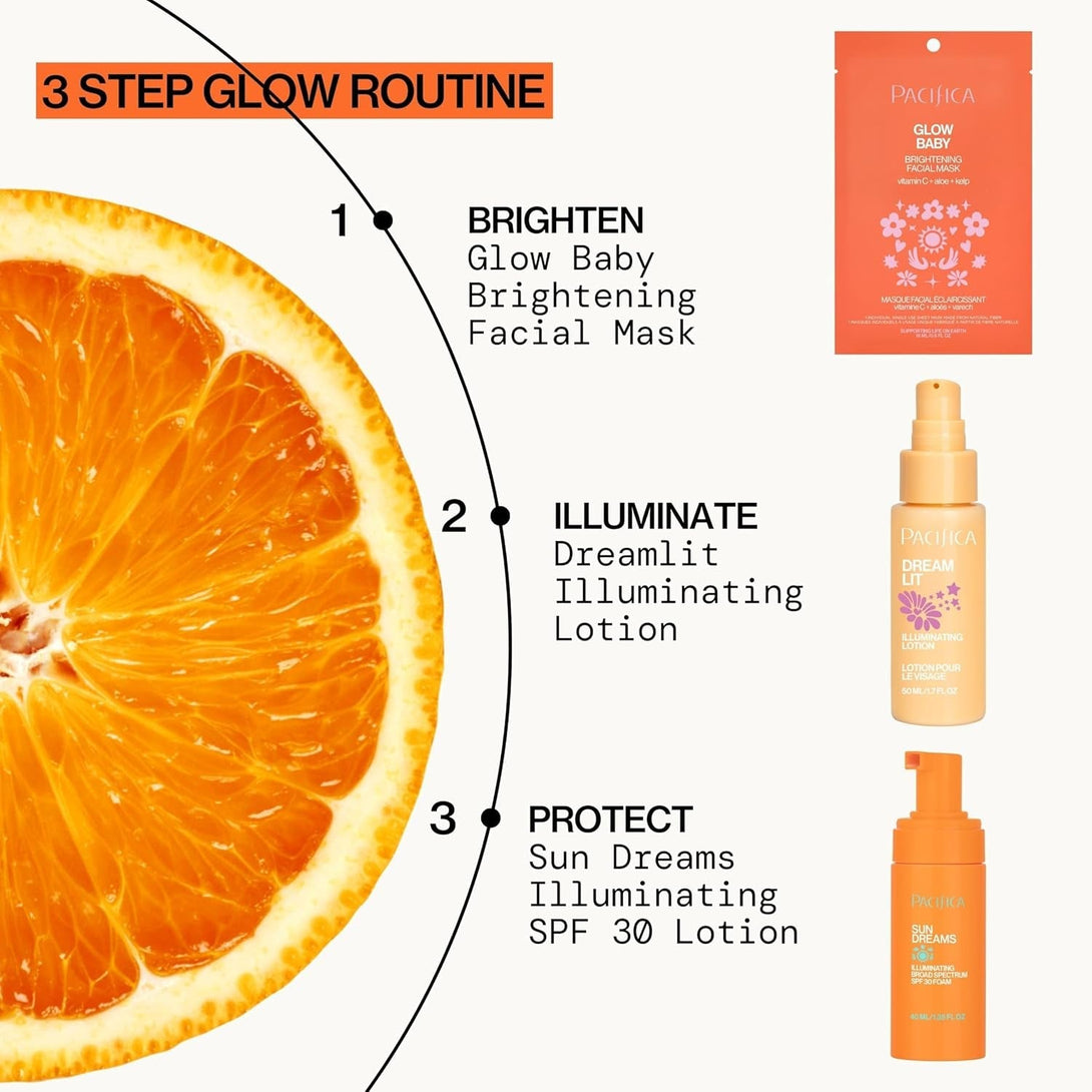Pacifica Sheet Face Mask - Glow Baby Brightening Facial Mask W/Vitamin C, Aloe & Kelp – Cooling Mask for Dark Spots & Fine Lines - Clean Beauty Vegan & Cruelty-Free Dermatologist Tested