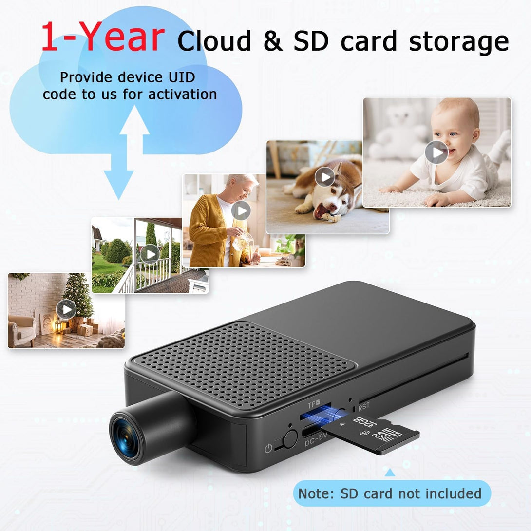 Mini Camera Wireless, 4K HD Nanny Cam, 10Hr Continuous Recording Wifi Small Camera, FREE Cloud & SD Storage, No Wifi Needed Mini Camera, Motion Detection & Night Vision for Pet/Baby/Nanny Surveillance
