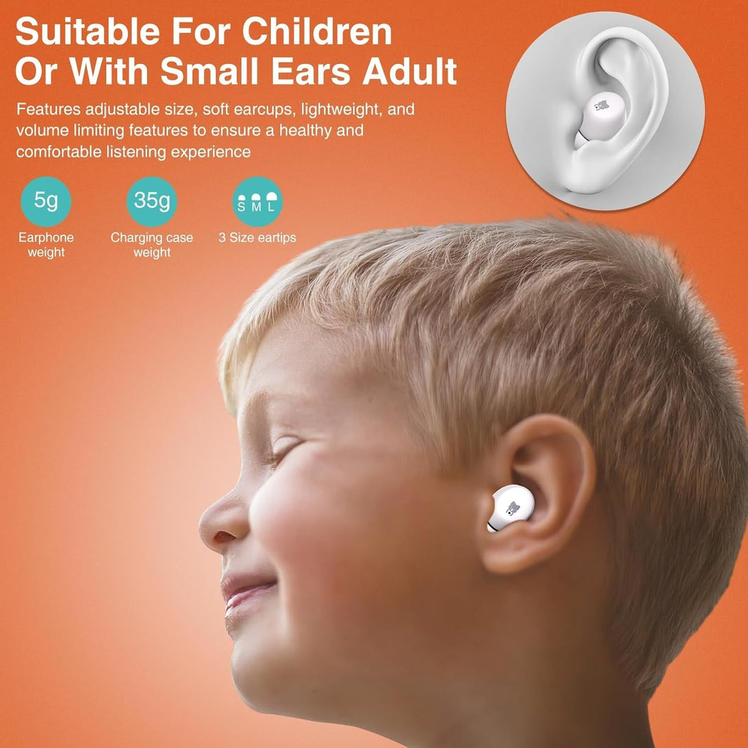 Kids Wireless Earbuds, 85Db Safe Volume, Kids Headphones Bluetooth with Charging Case, Built-In Mic, Touch Control, Waterproof, Earbuds for Boys Girls Teens,Compatible Phones Kindle School Tablet, Fox